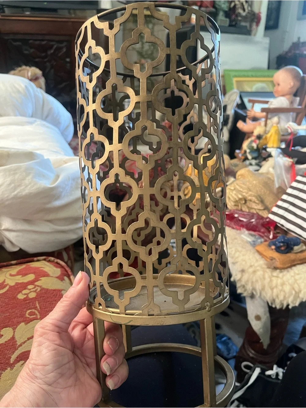 Mid century Metal Lantern vintage - Gold Ornate Lattice Design